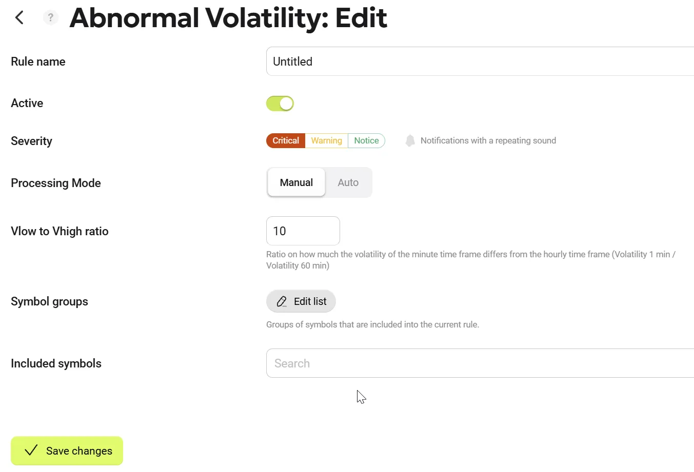 Abnormal Volatility Settings