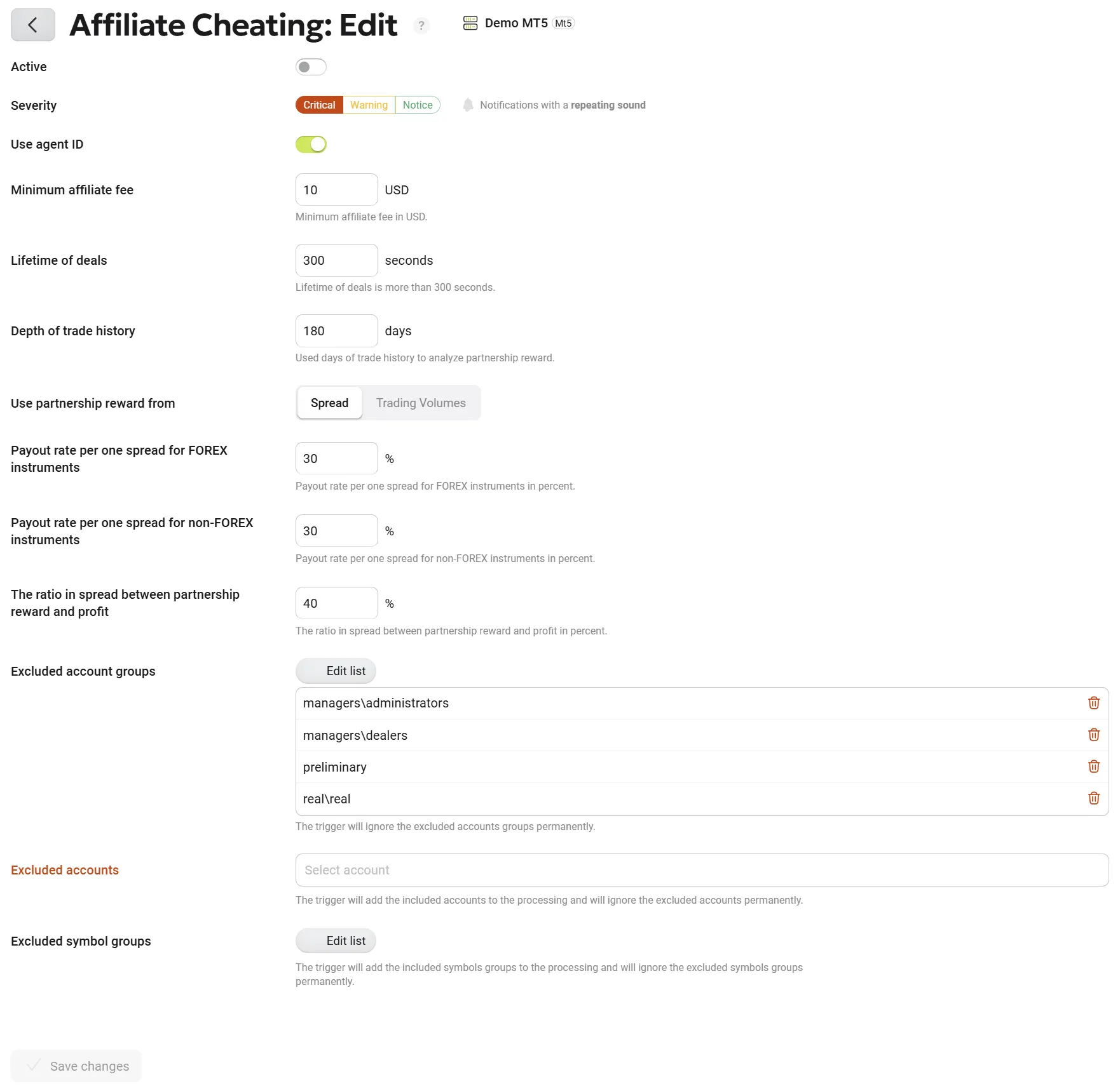 Affiliate Cheating Settings