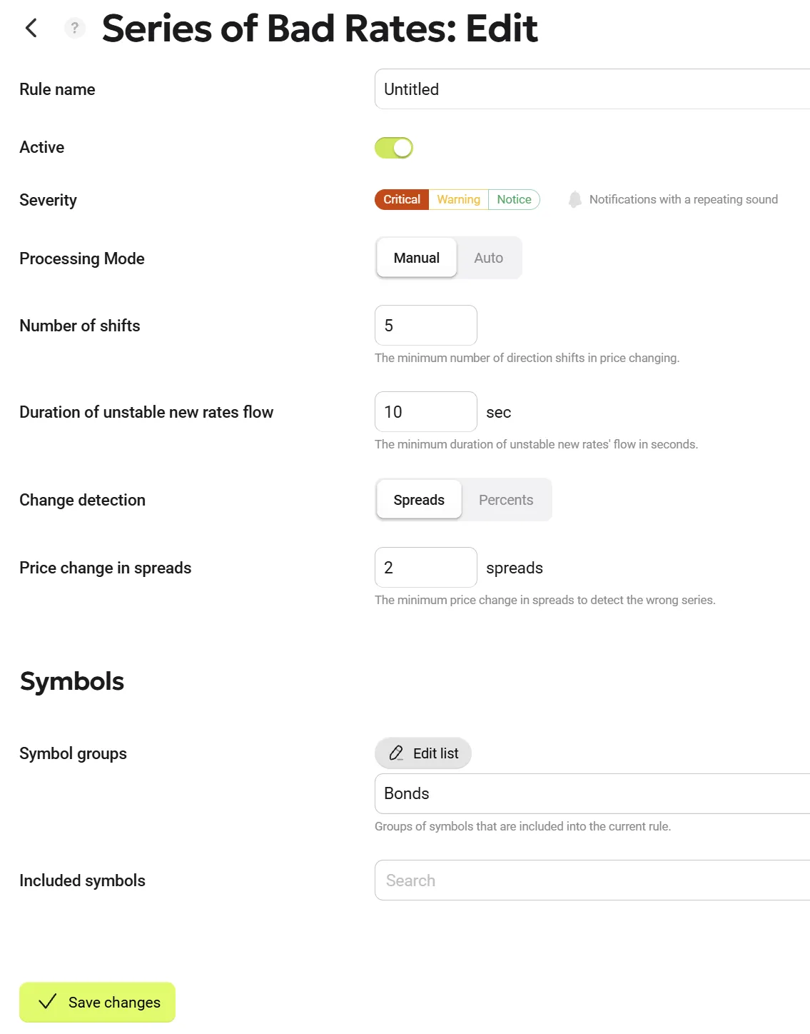 Series of Bad Rates Settings