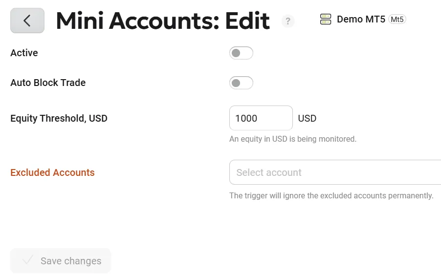 Mini Accounts Settings