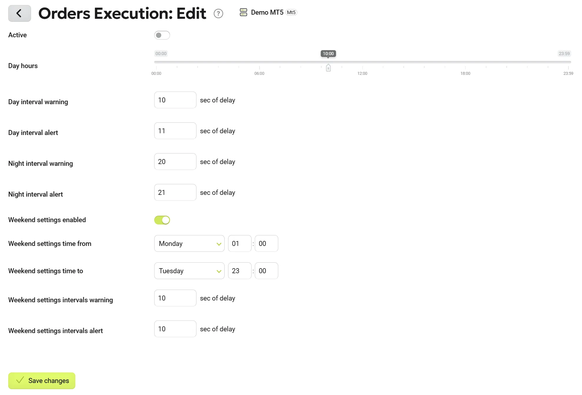 Orders Execution Settings