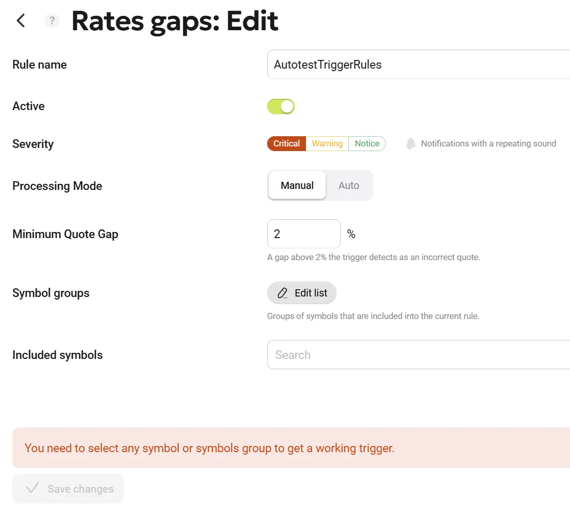 Rates Gaps Settings