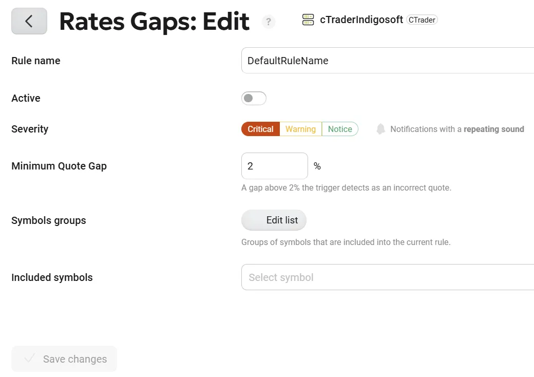 Rates Gaps Settings