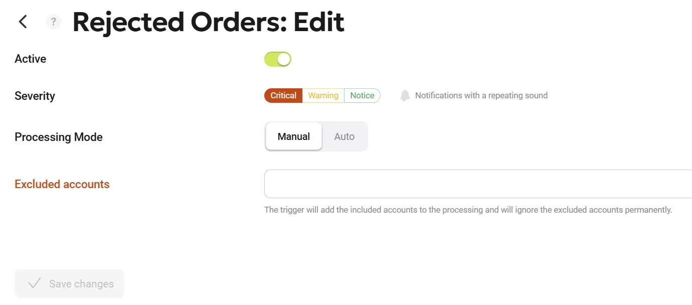 Rejected Orders Settings