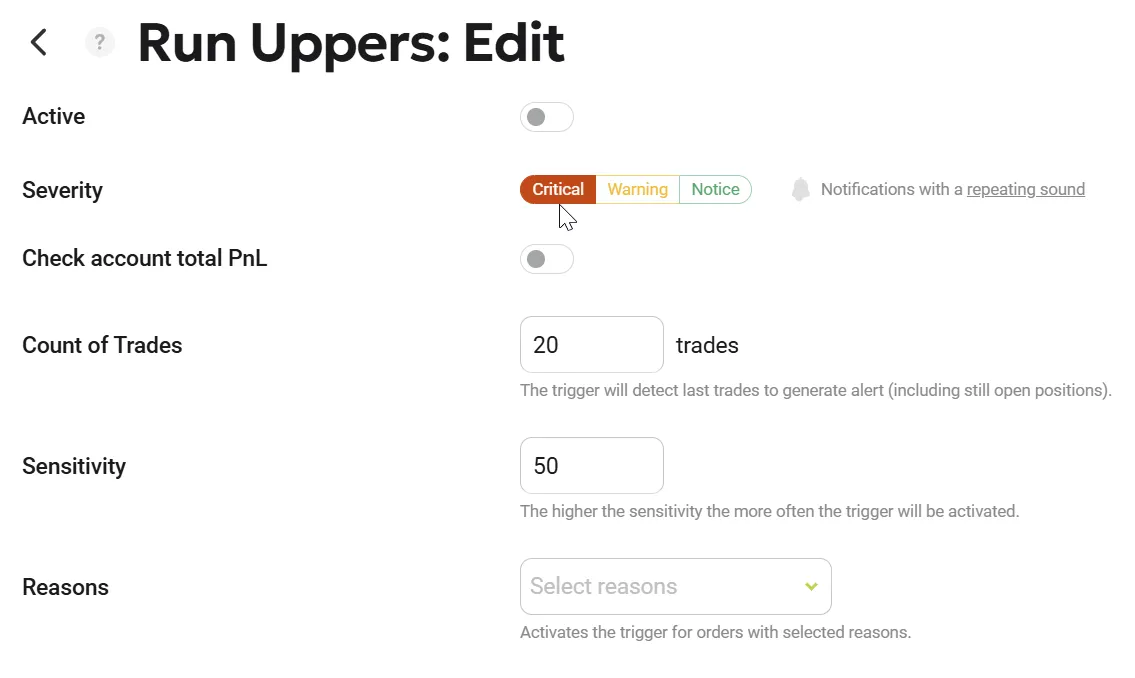 Run Uppers Settings